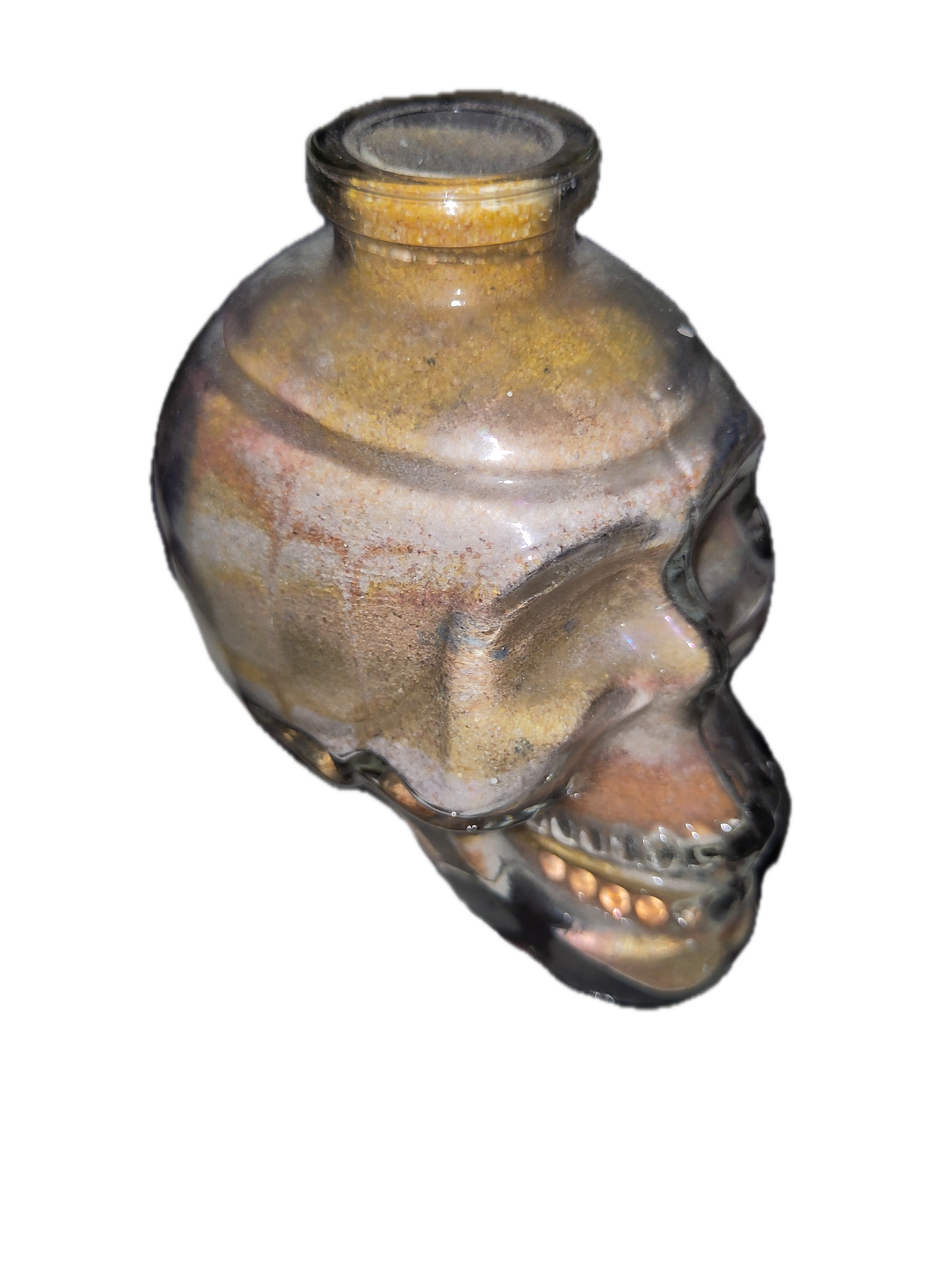glass skull filled with sand